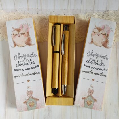 Caixa Personalizada com duas canetas em bambu