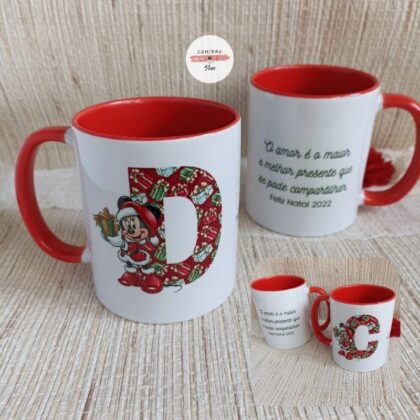 Caneca Vermelha Personalizada - Inicial e Frase - Natal