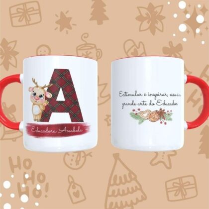Caneca Personalizada Vermelha - Educadora - Rena Natal