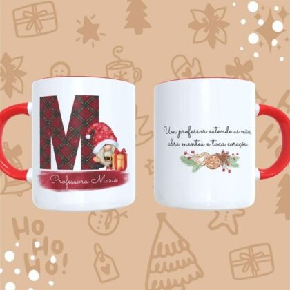 Caneca personalizada vermelha - Professora - Gnomo Natal