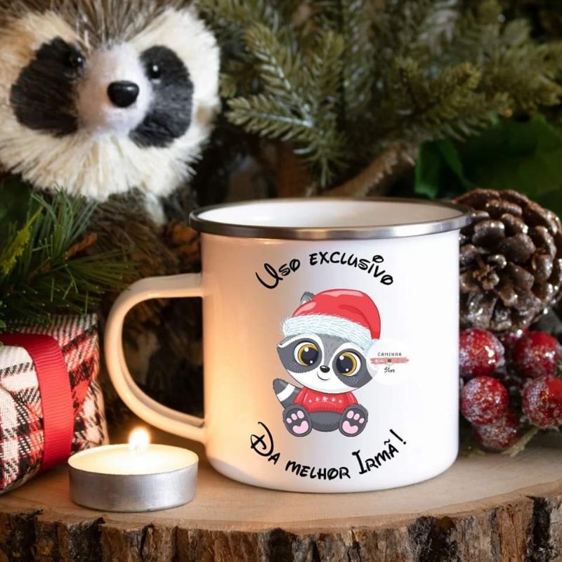 Caneca esmalte personalizada - Irmã - Natal