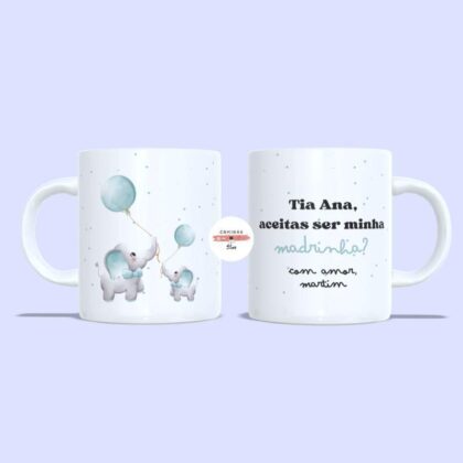 Caneca Personalizada Madrinha - Elefantes (azul)