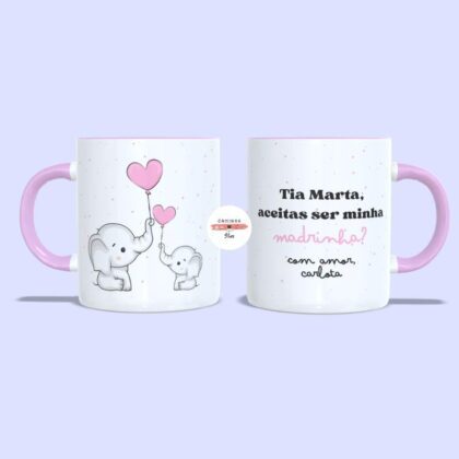 Caneca Personalizada Madrinha - Elefantes (rosa)