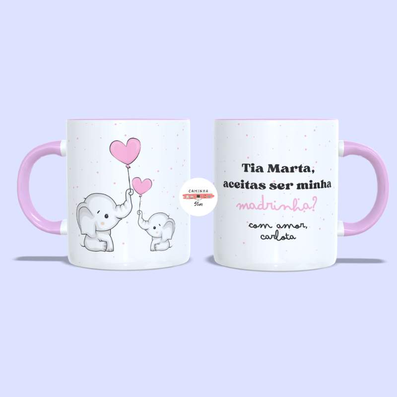 Caneca Personalizada Madrinha - Elefantes (rosa)