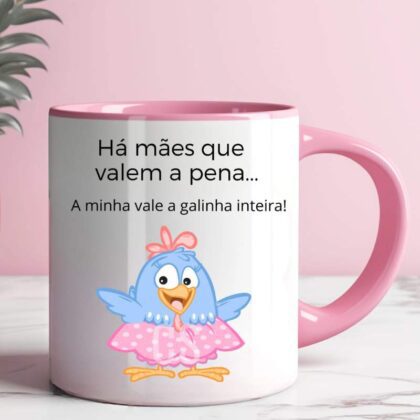 Caneca Personalizada - Mãe Galinha (alça e interior Rosa)