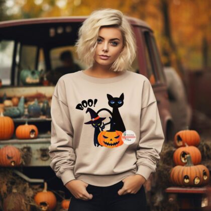 Sweat Personalizada - Halloween Gato Preto Abóboras