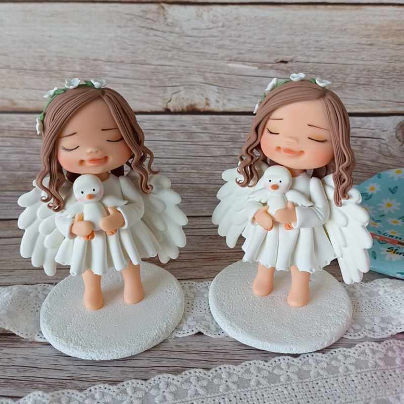 Topo de Bolo Artesanal - Anjinha - 12cm