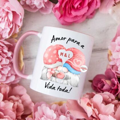Caneca Personalizada- Gnomos (alça e interior rosa)