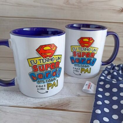 Caneca personalizada azul - Pai heroi